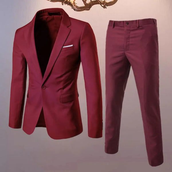 Elegant Men's Formal Business Suit Set with Slim Fit Pants